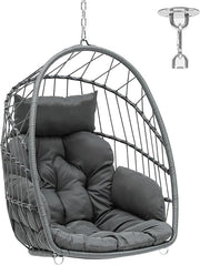 Hanging Egg Chair with Cushions Indoor Outdoor Rattan Seat 105x74x72cm