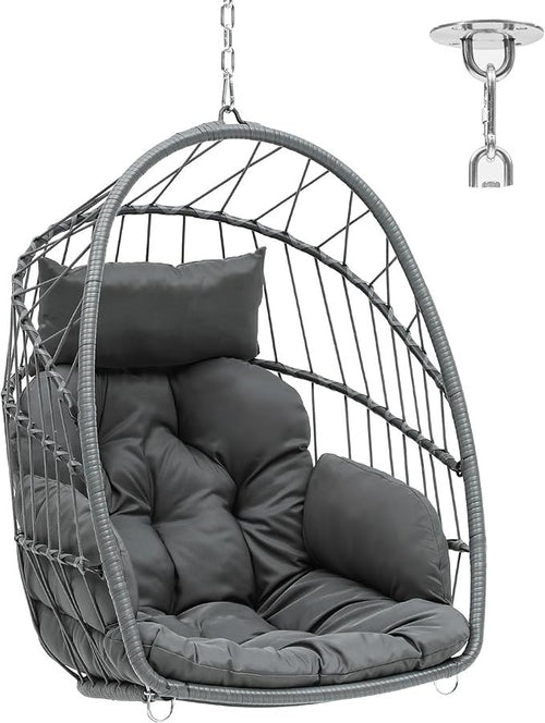 Hanging Egg Chair with Cushions Indoor Outdoor Rattan Seat 105x74x72cm