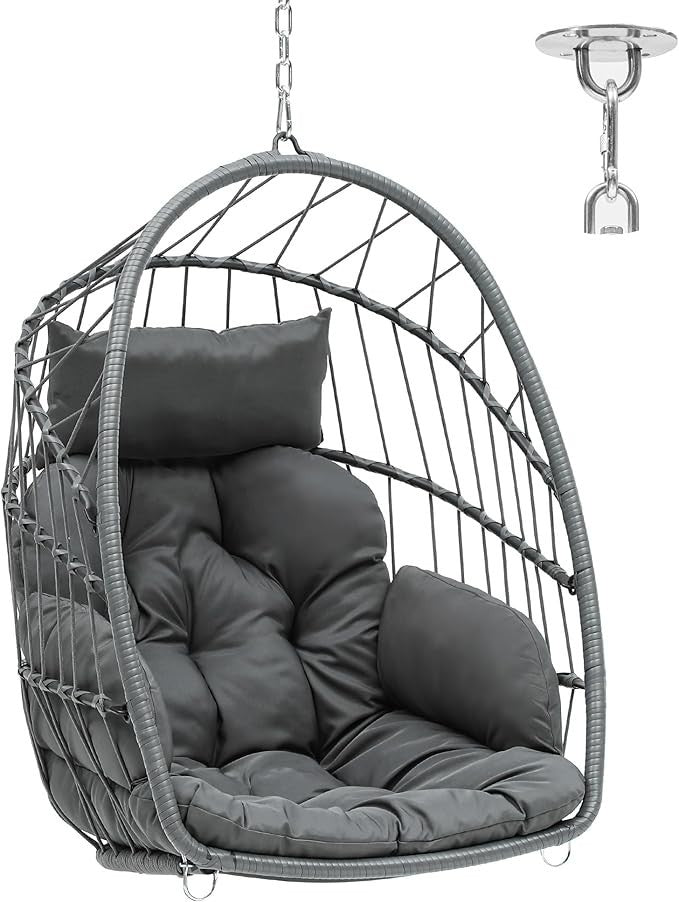 Hanging Egg Chair with Cushions Indoor Outdoor Rattan Seat 105x74x72cm