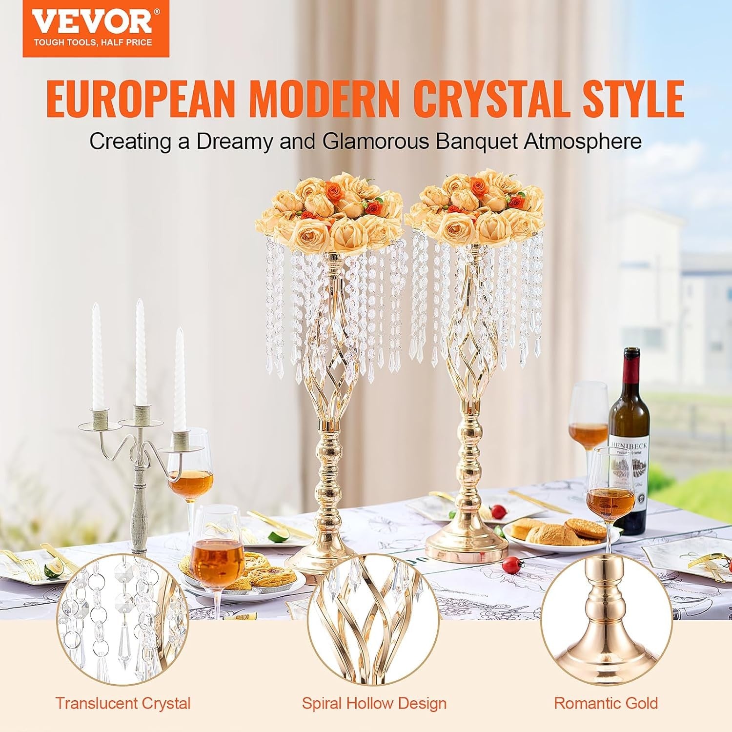 10Pcs 55cm Gold Crystal Wedding Flower Stand Tall Table Centerpieces