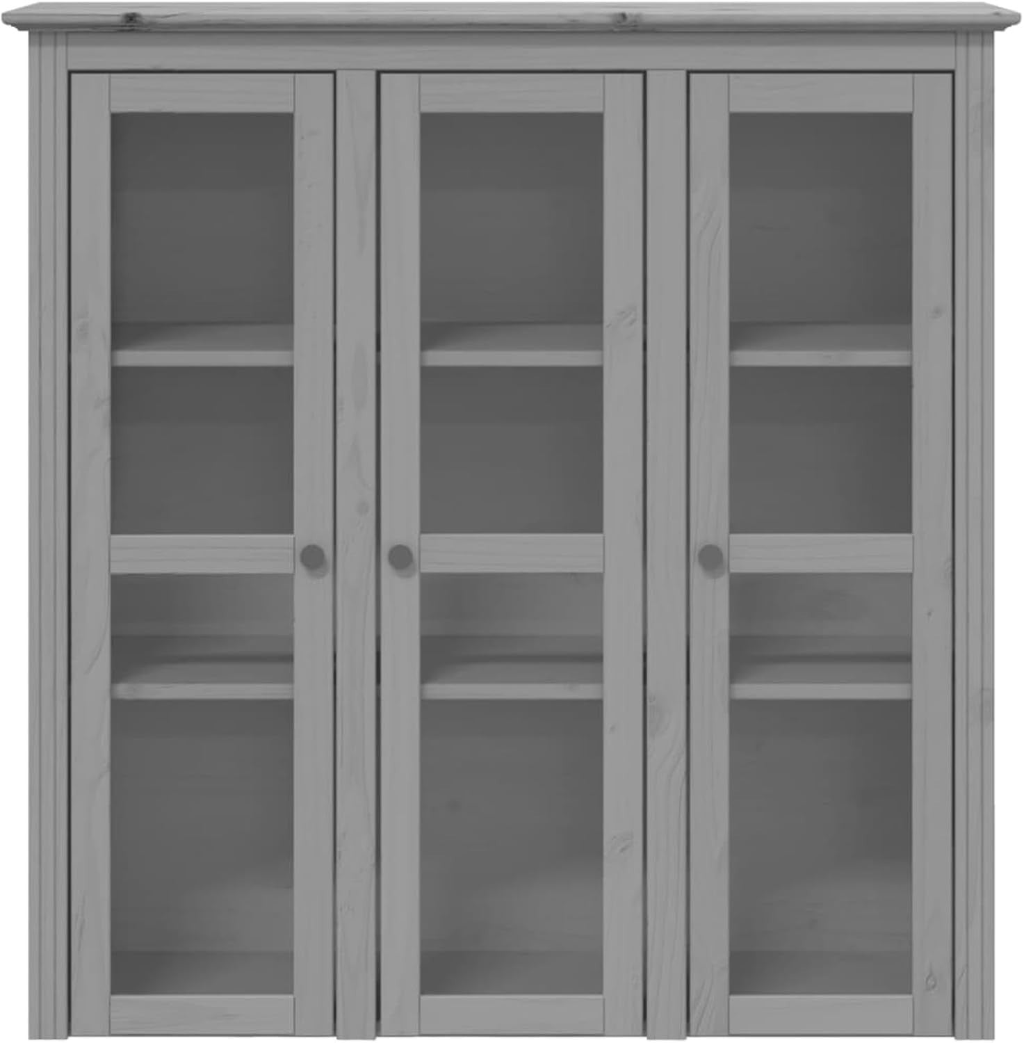 Grey Solid Wood Cabinet | 3 Glass Doors & Metal Handles 118cm