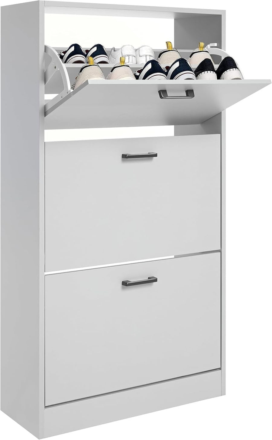 Light Grey 3 Drawer Shoe Cabinet with Top Shelf, Modern Slim Storage Unit