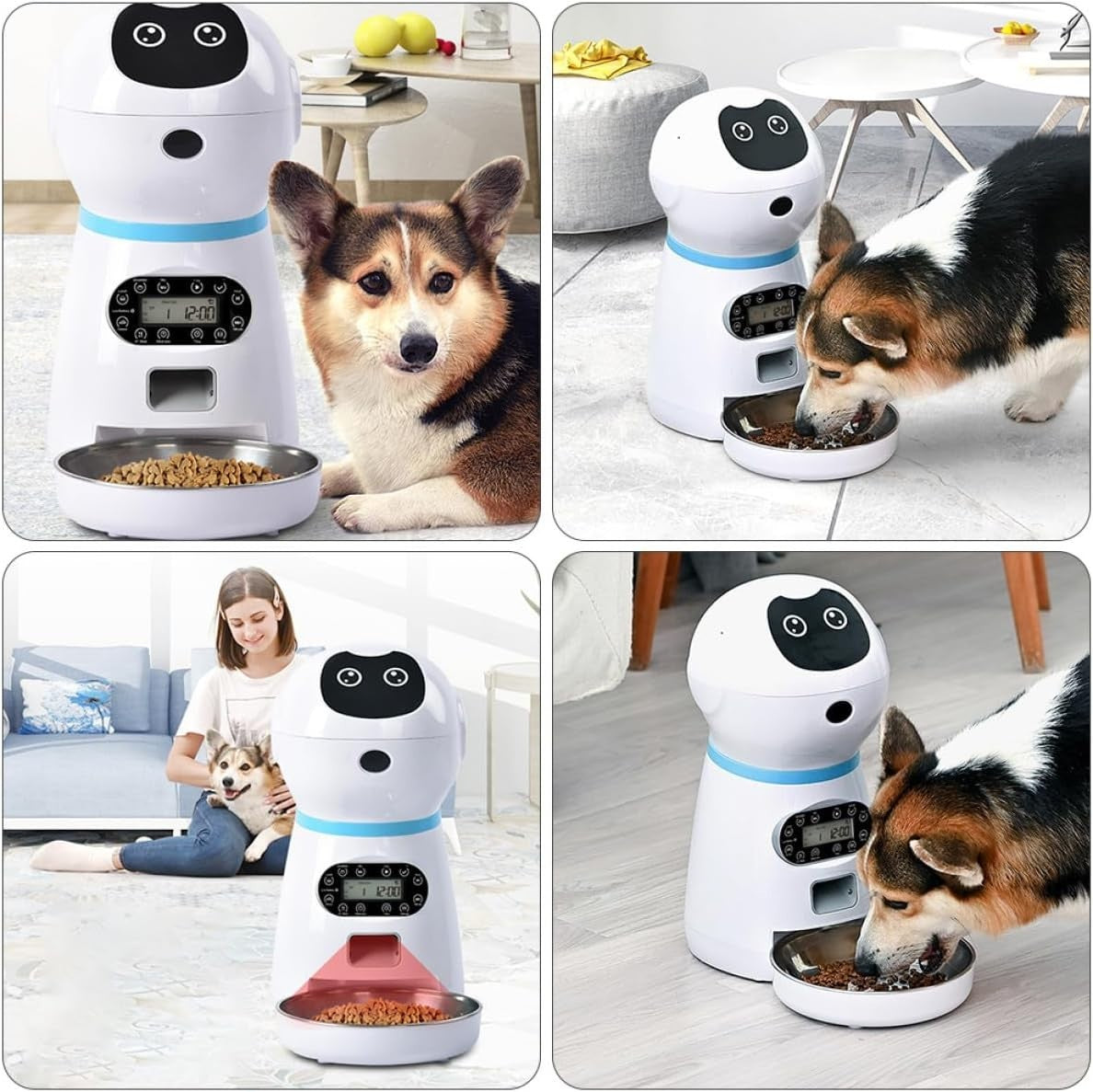 Automatic Pet Feeder Timed Food Dispenser Stainless Steel Bowl White