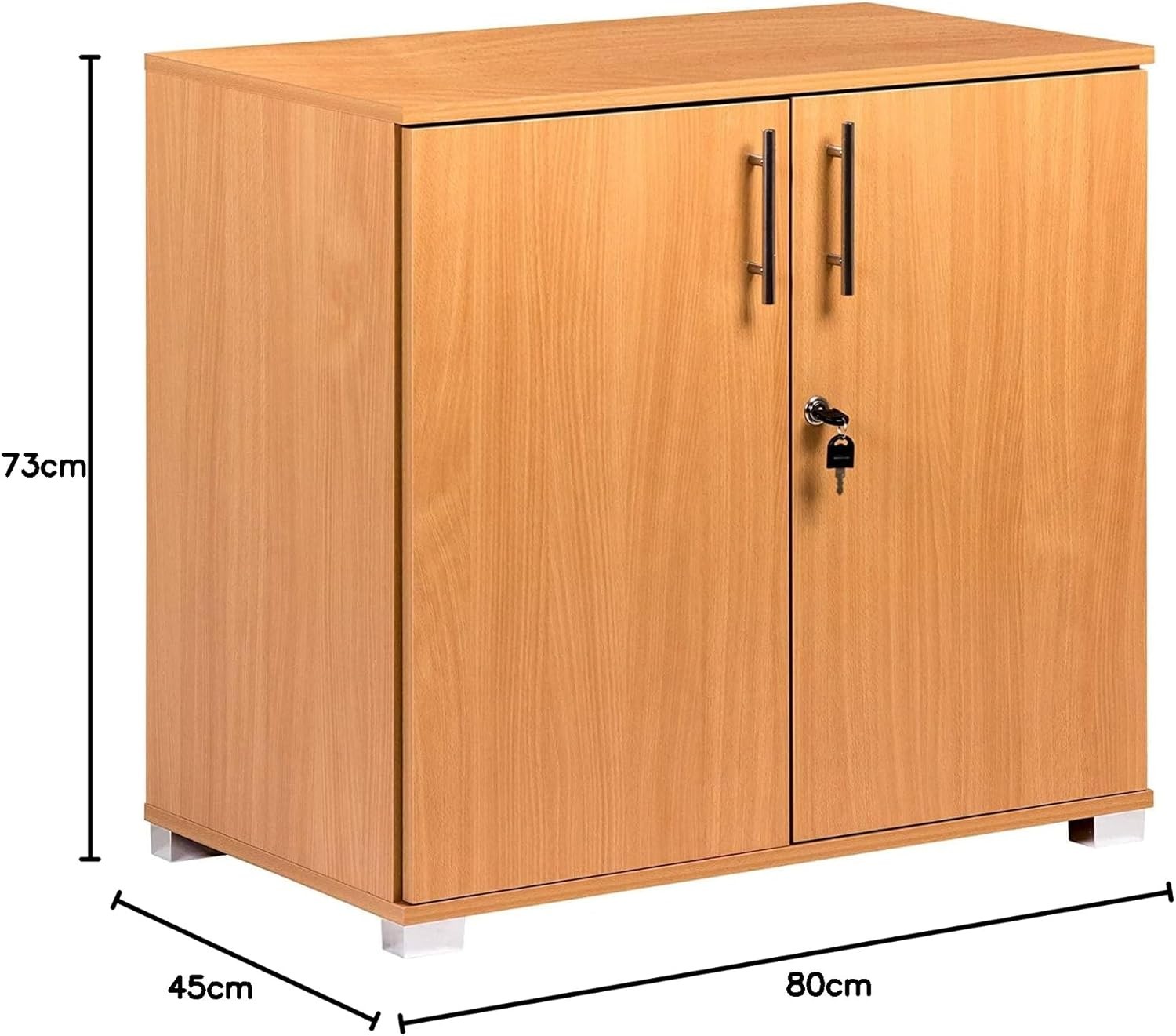 Beech Office Storage Cabinet 2 Door Cupboard with Lock & Adjustable Shelf