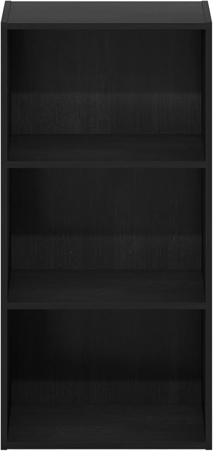 3Tier Black Wooden Bookcase Small Storage Shelf Compact Organizer Open Bookshelf