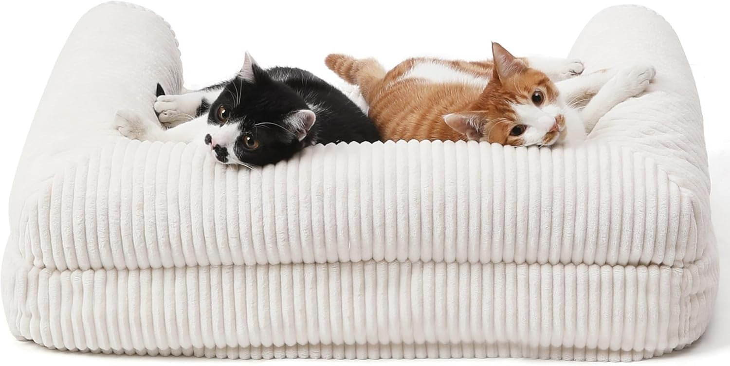 Corduroy Cat Couch Bed Washable Plush Pet Sofa Anti Slip Medium