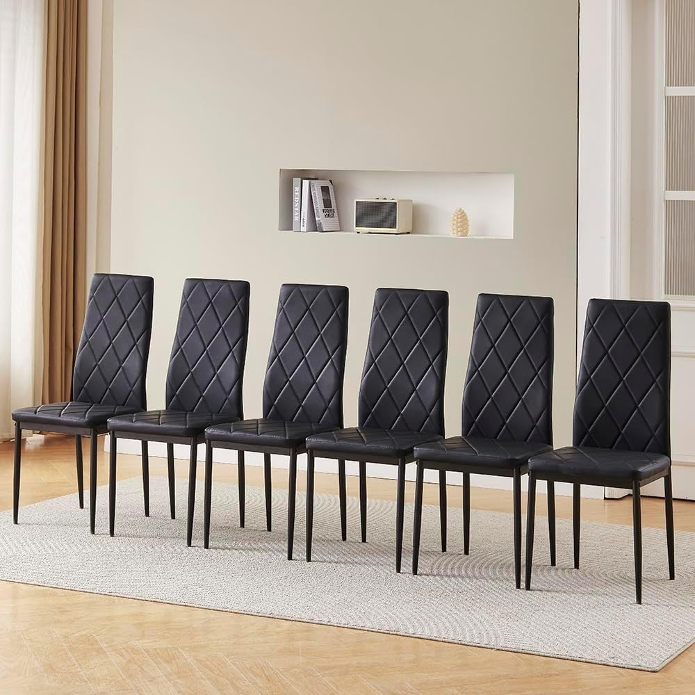 White Dining Table Set + 4 Black Leather Chairs | Modern 5pc Compact Set