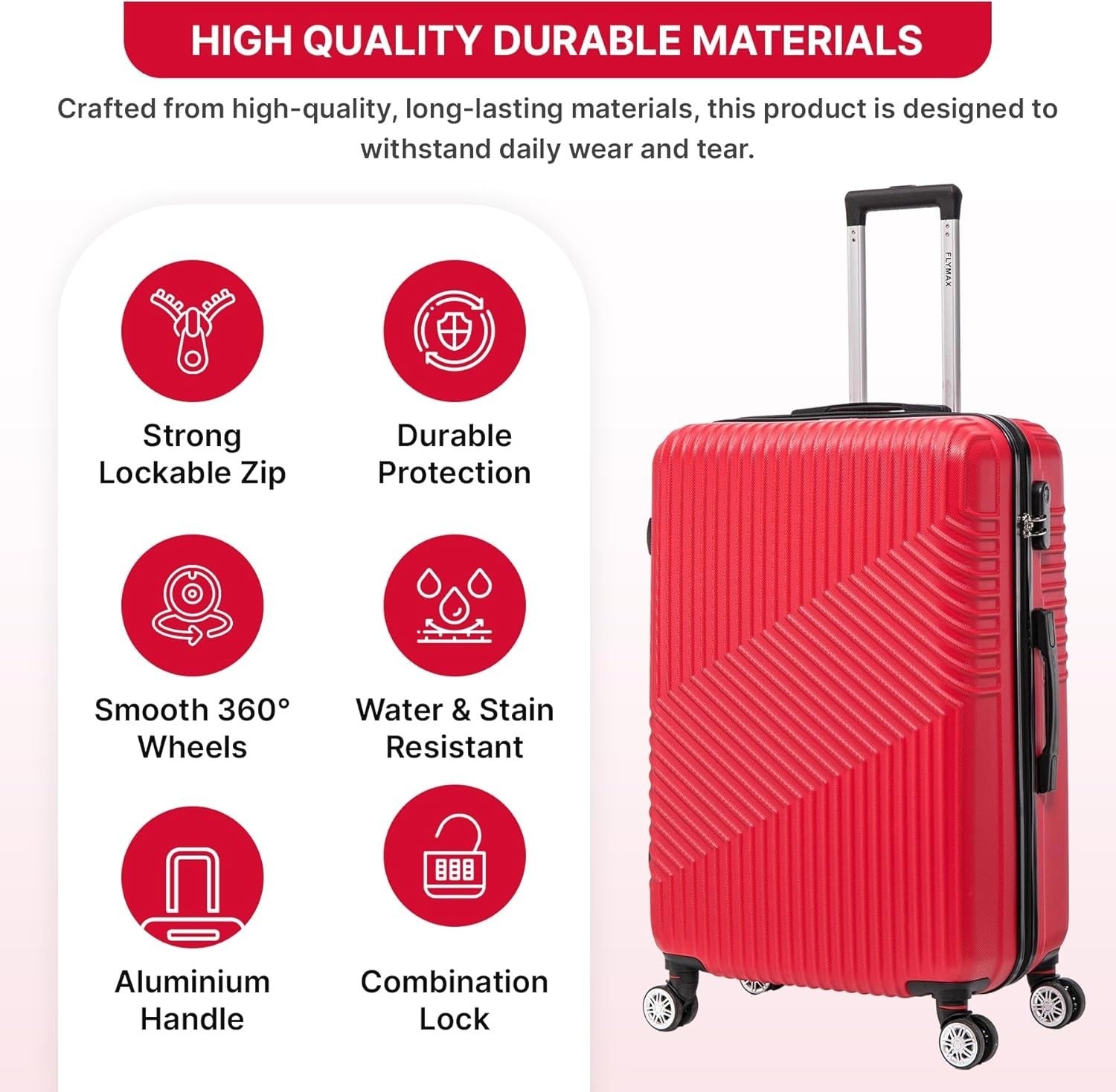 29'' Large Check In Suitcase Hard Shell Lightweight 4 Spinner Wheels Lock Red