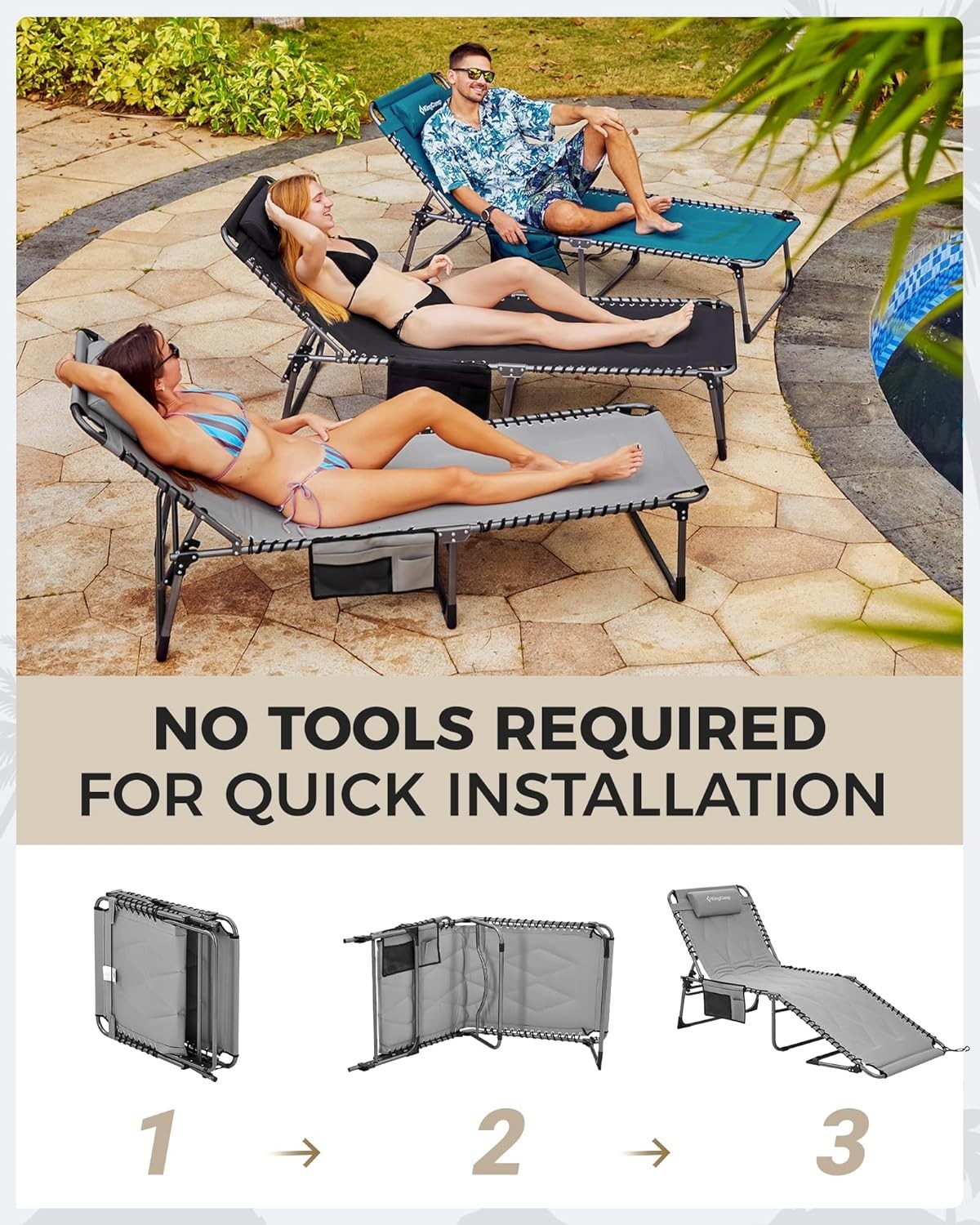 Folding XL Sun Lounger Recliner Chair Padded 200kg Garden Bed Heavy Duty