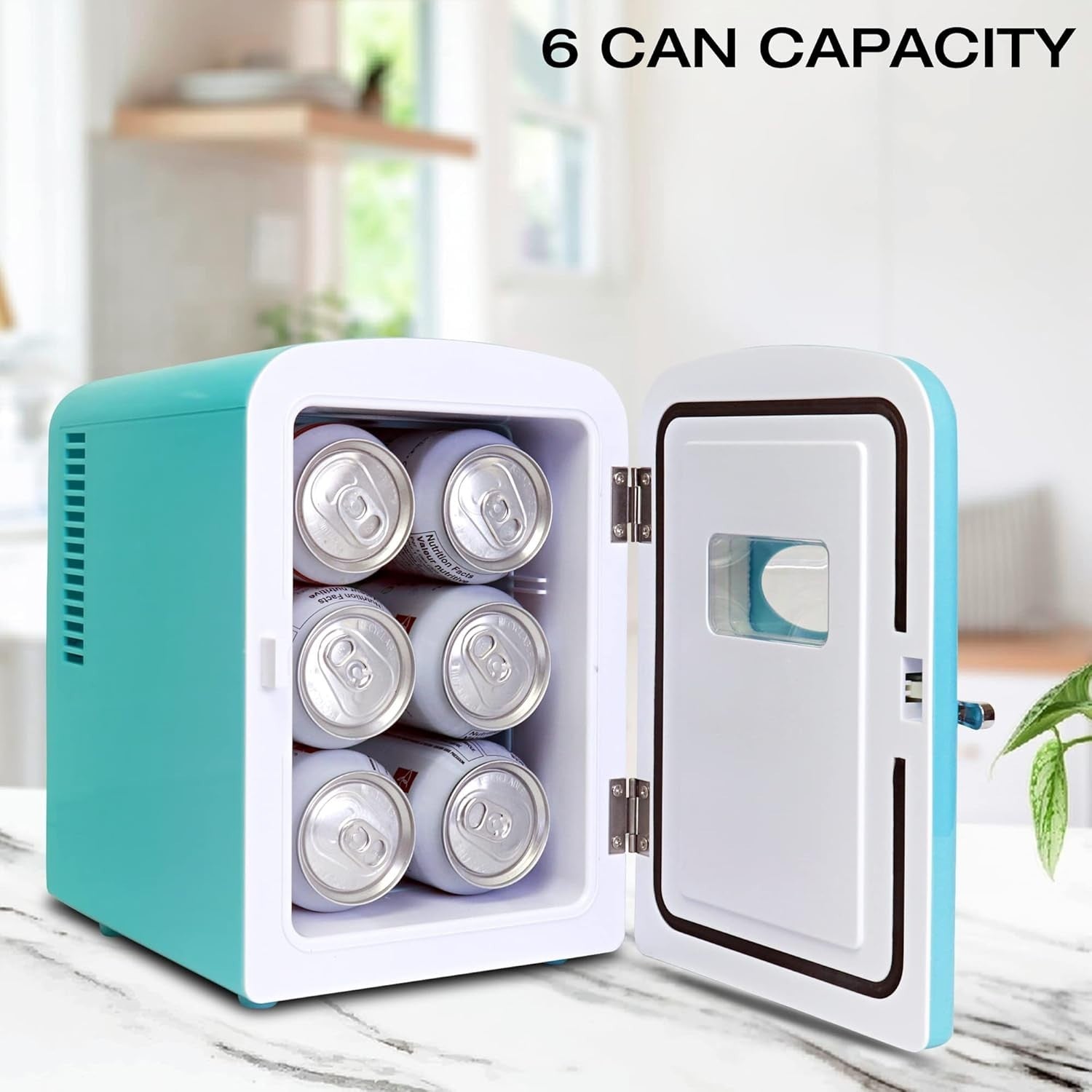 Portable Mini Fridge 4L 12V AC/DC Retro Cooler Bedroom Car Desk Aqua