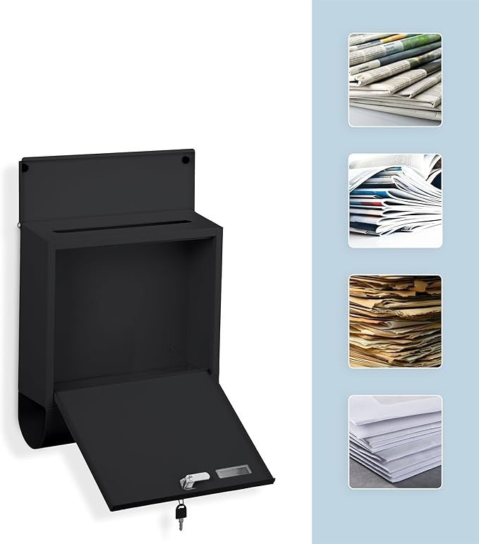Wall Mounted Lockable Mailbox w/ Newspaper Holder – Weatherproof Iron Postbox