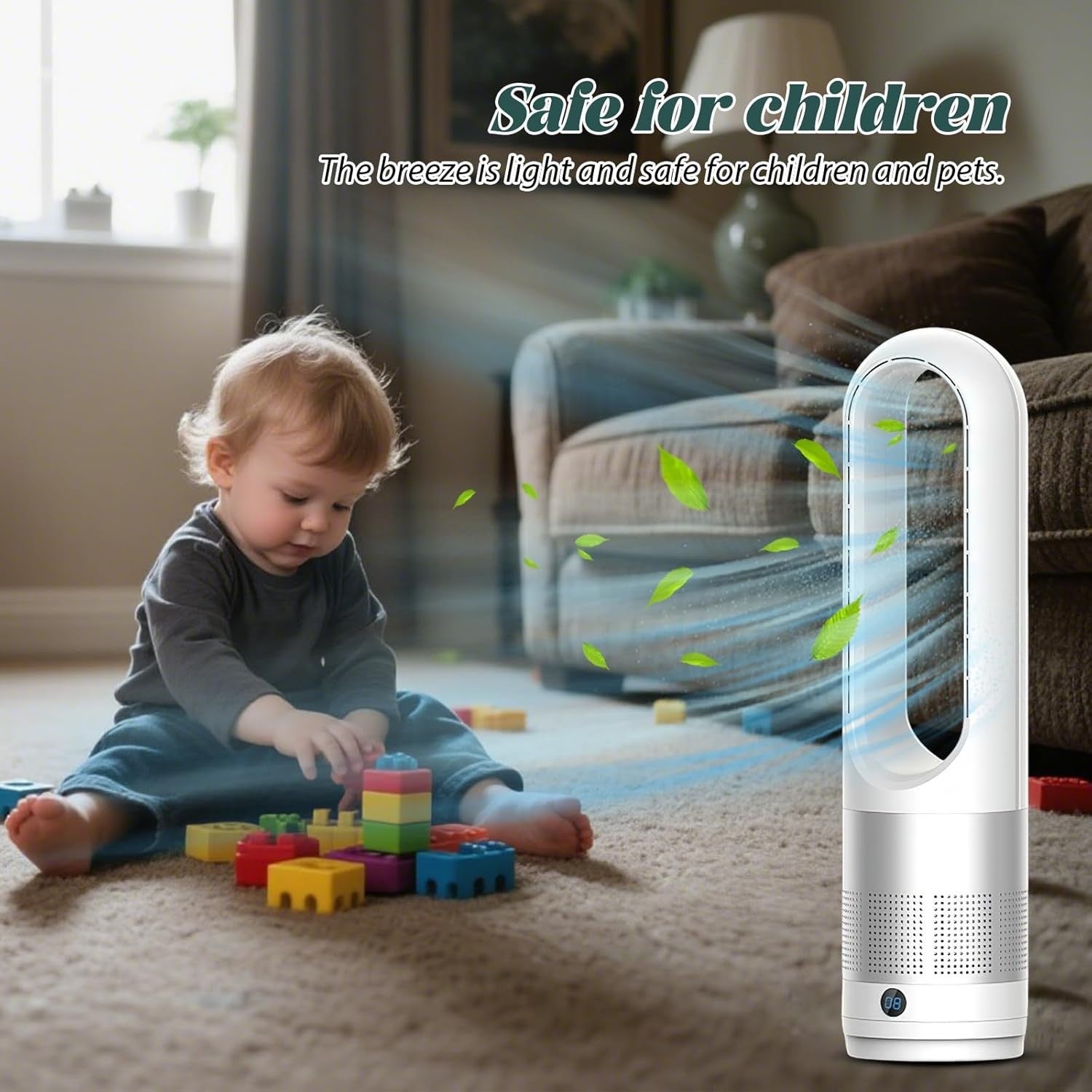 56cm Tower Fan Gold Bladeless Cooling Fan w/ Remote – 8H Timer & Air Purifier