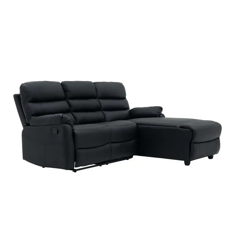 3 Seater Recliner Sofa With Chaise Black Faux Leather Left Recline Couch
