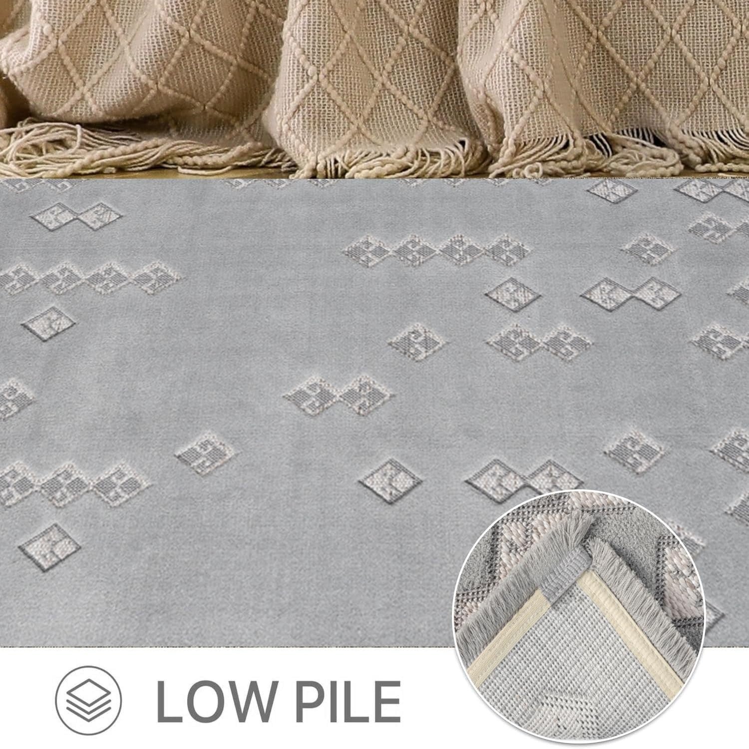 Washable Anti Slip Area Rug 160x230cm Soft Short Pile Geometric Carpet
