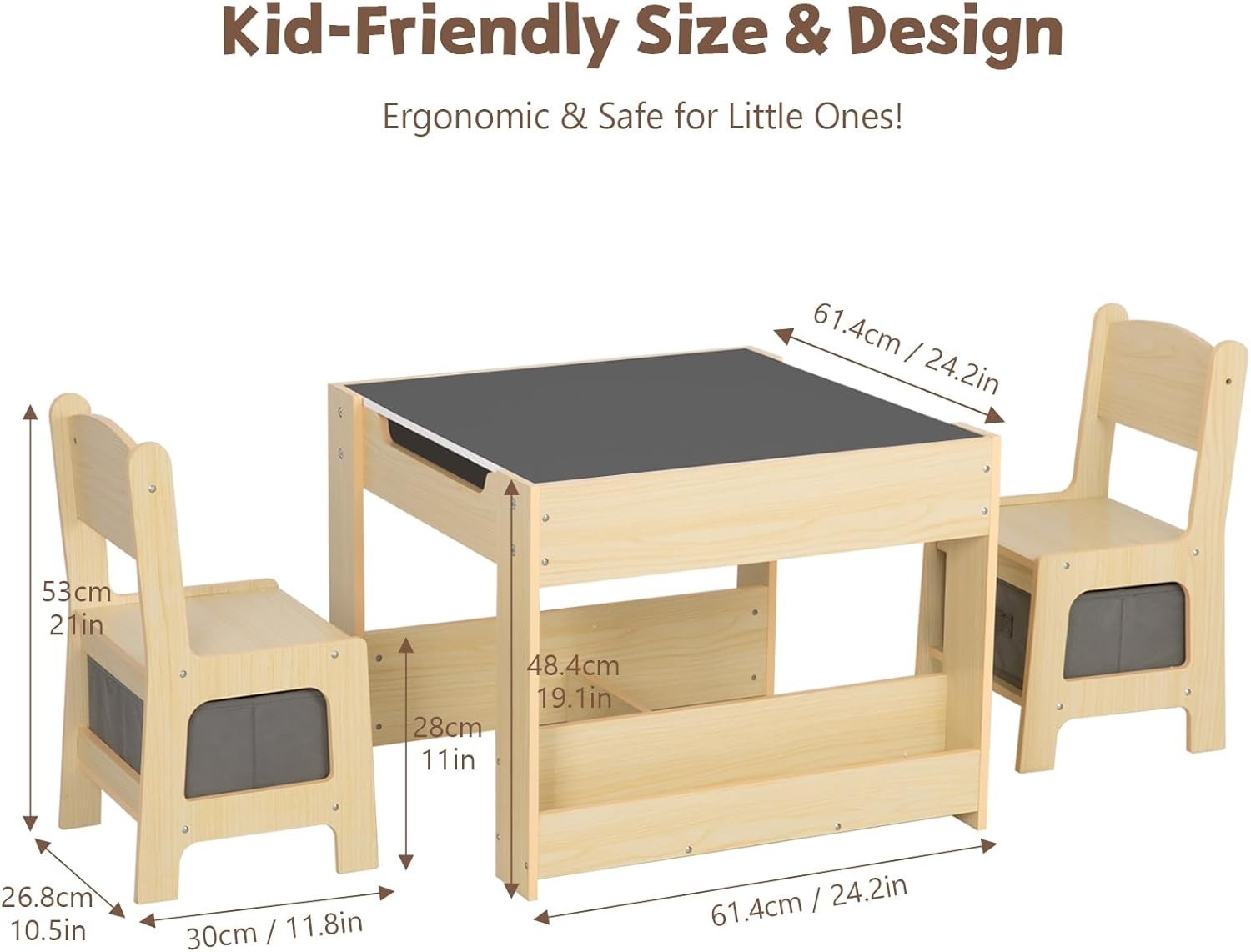 4 in 1 Kids Table and Chairs with Whiteboard Blackboard Storage & Book Rack
