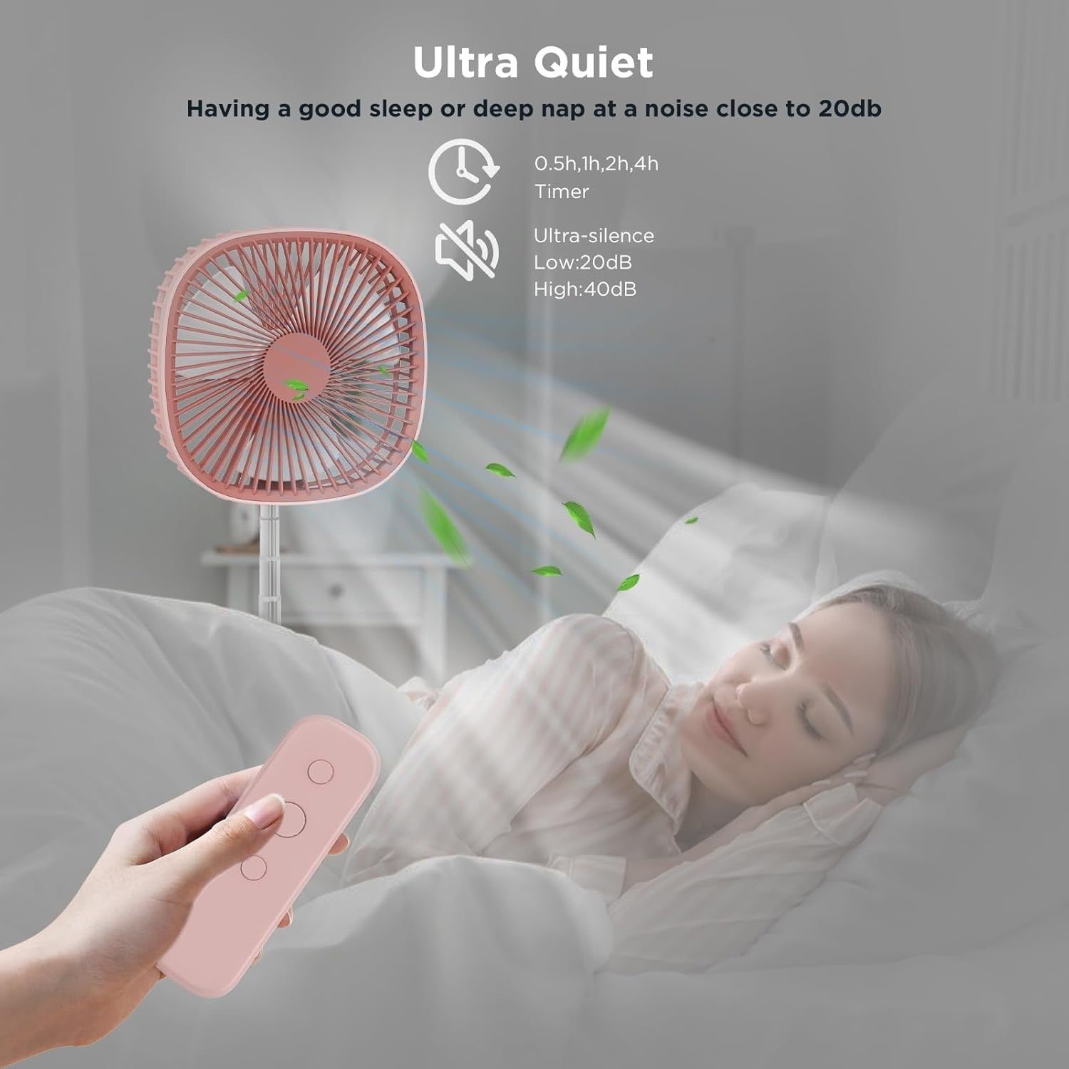3-in-1 Portable Fan Pink – Rechargeable Oscillating Desk & Standing Fan w/Remote