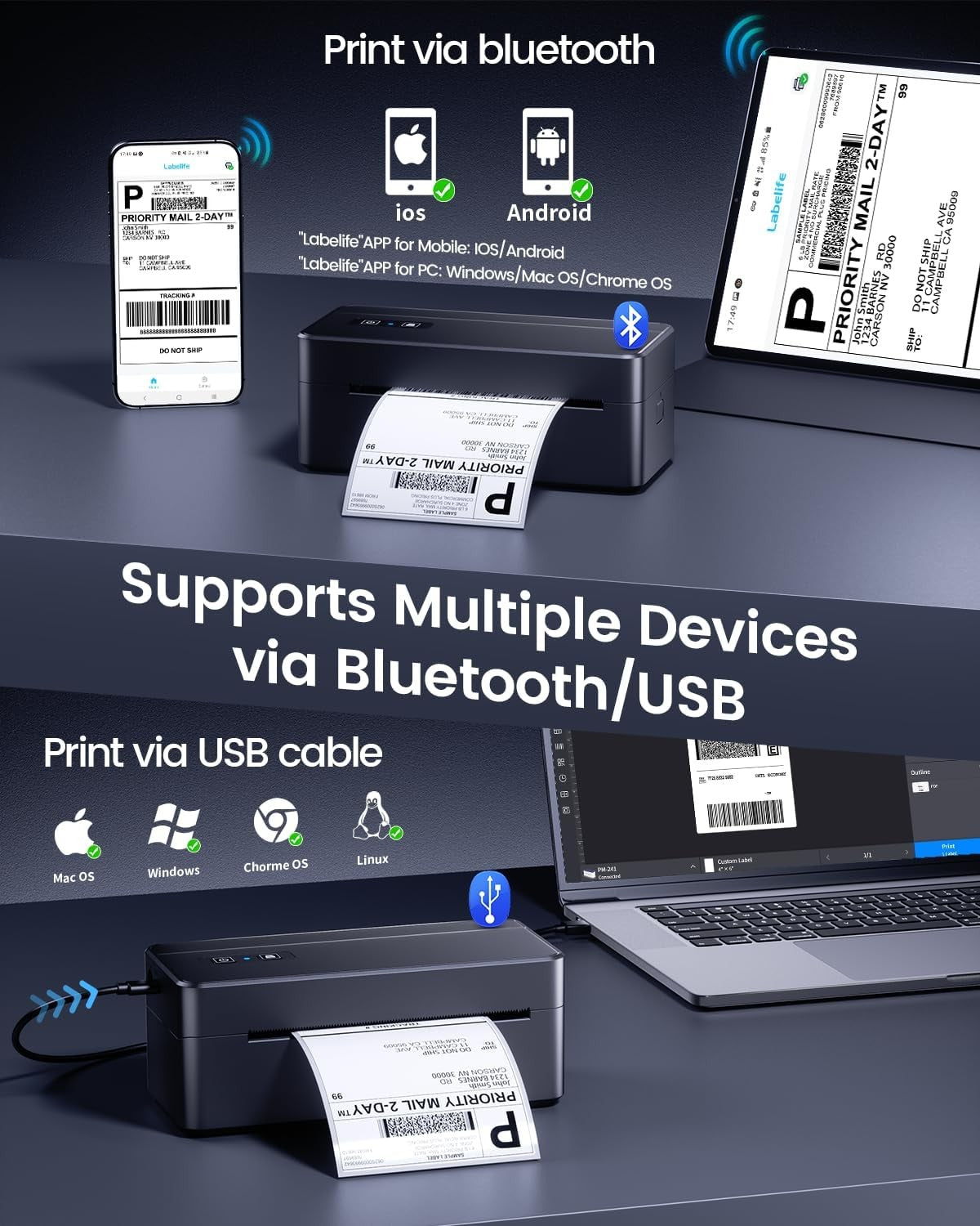 Bluetooth Thermal Shipping Printer 4x6 USB Postage