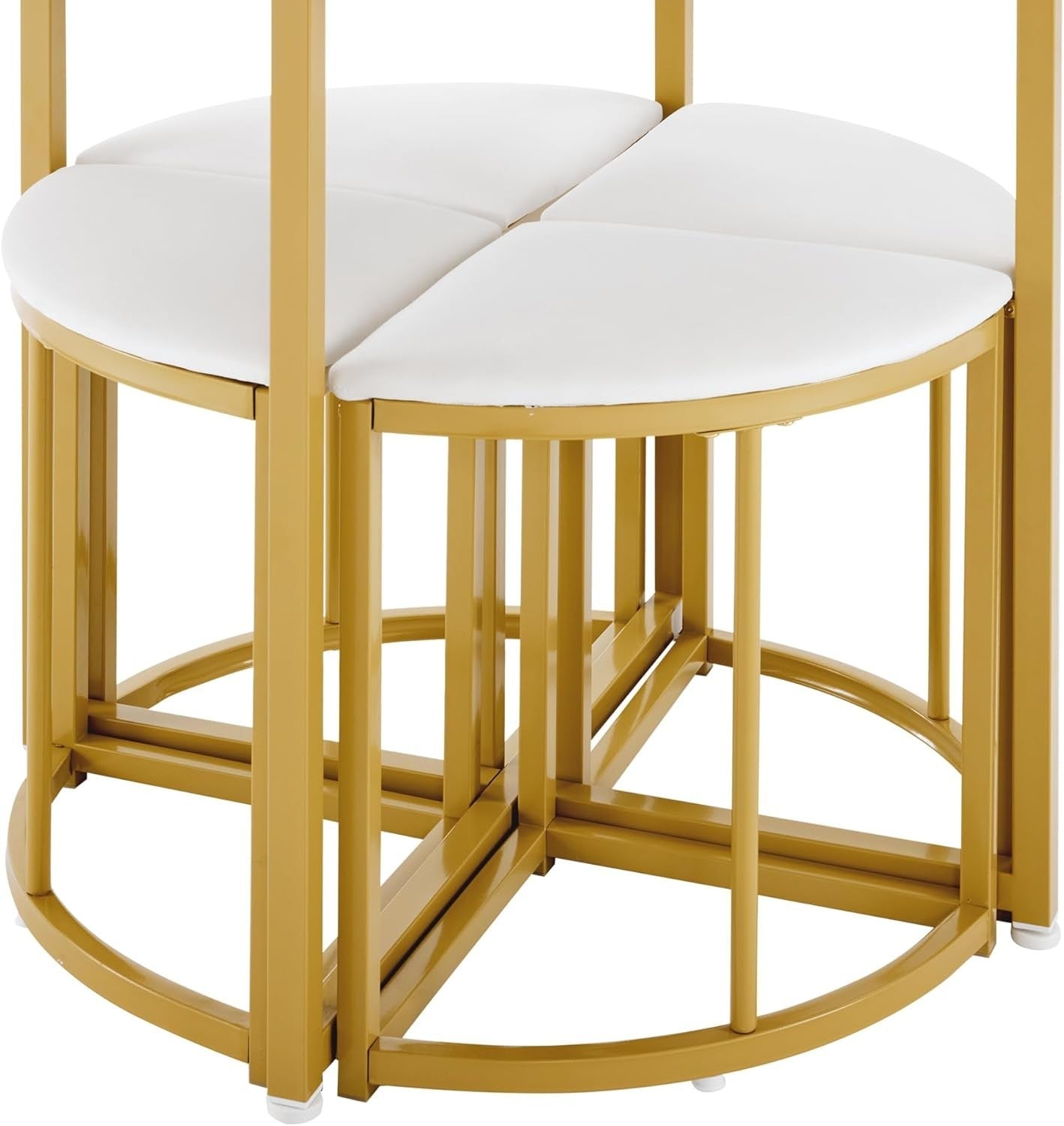 Luxury Gold Dining Table Set 4 Velvet Chairs Round White Modern Compact
