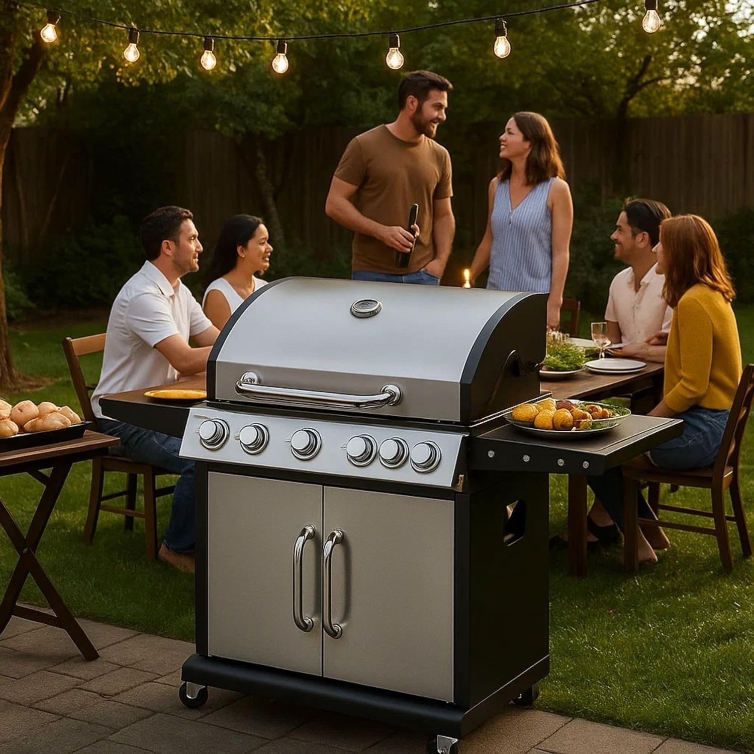 5 Burner Gas BBQ with Side Burner Cast Iron Cooking Grid Outdoor Garden Grill