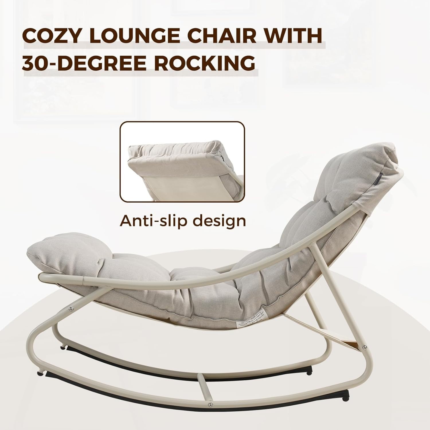 Outdoor Rocking Chair with Cushion Adjustable Rattan Patio Lounger Seat