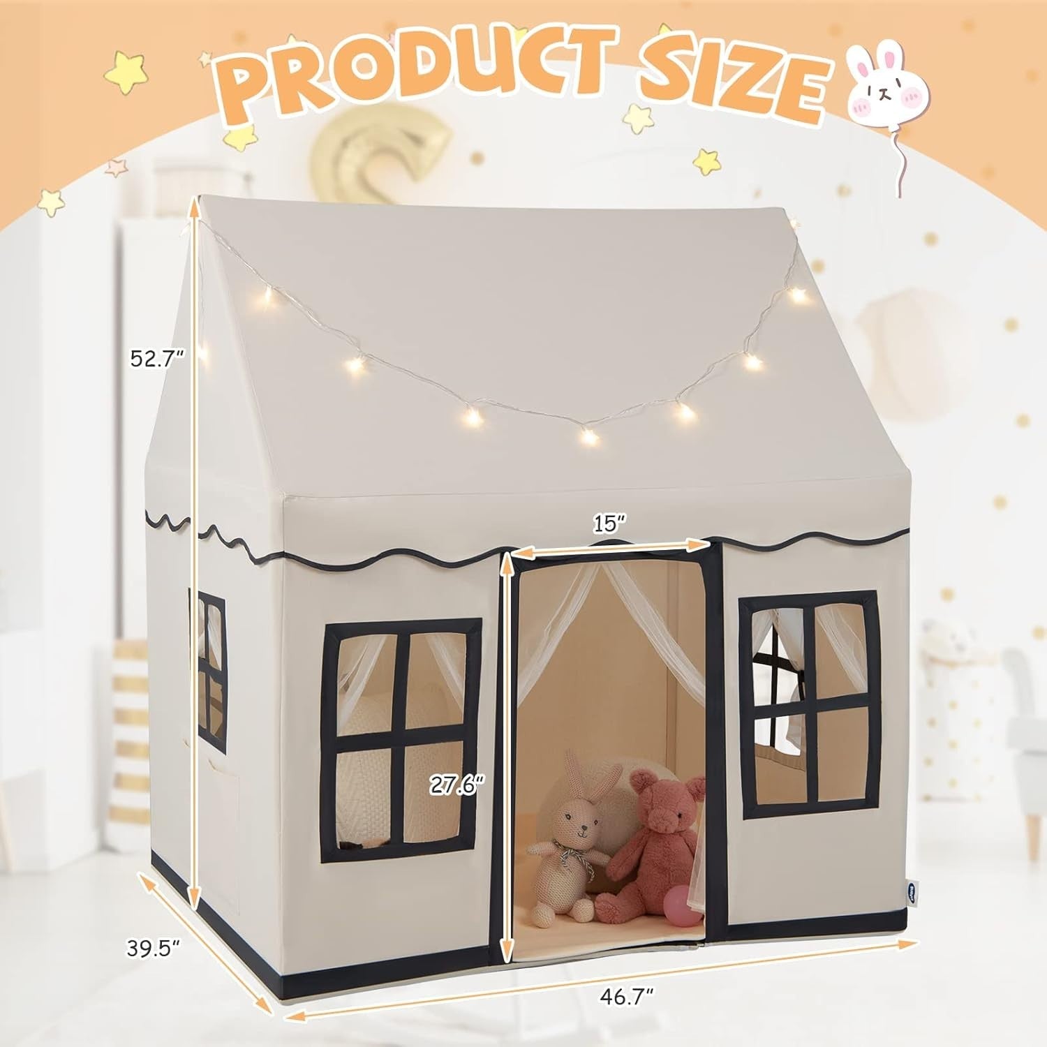 Large Kids Princess Play Tent Indoor Outdoor w Washable Mat Lights