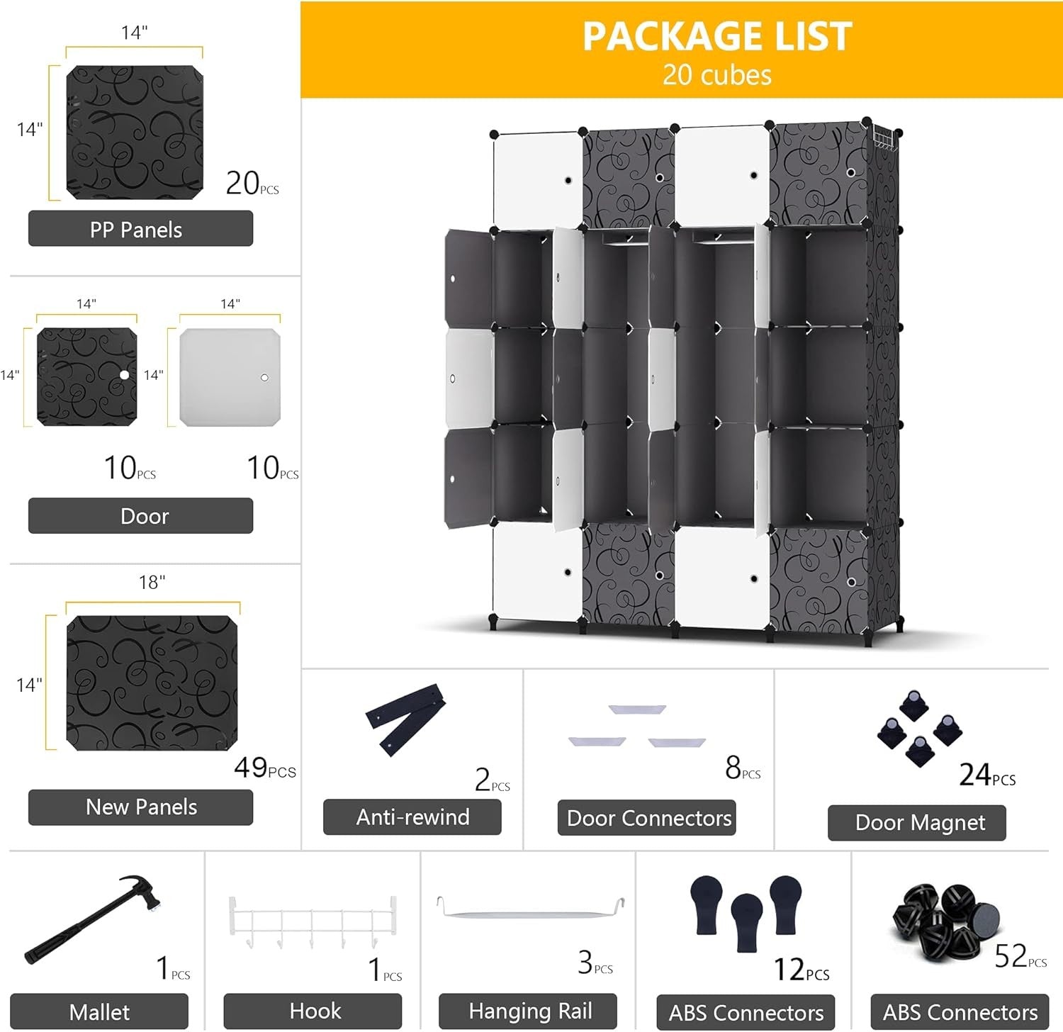 20 Cube Modular Wardrobe Closet Black & White Portable Storage Organizer