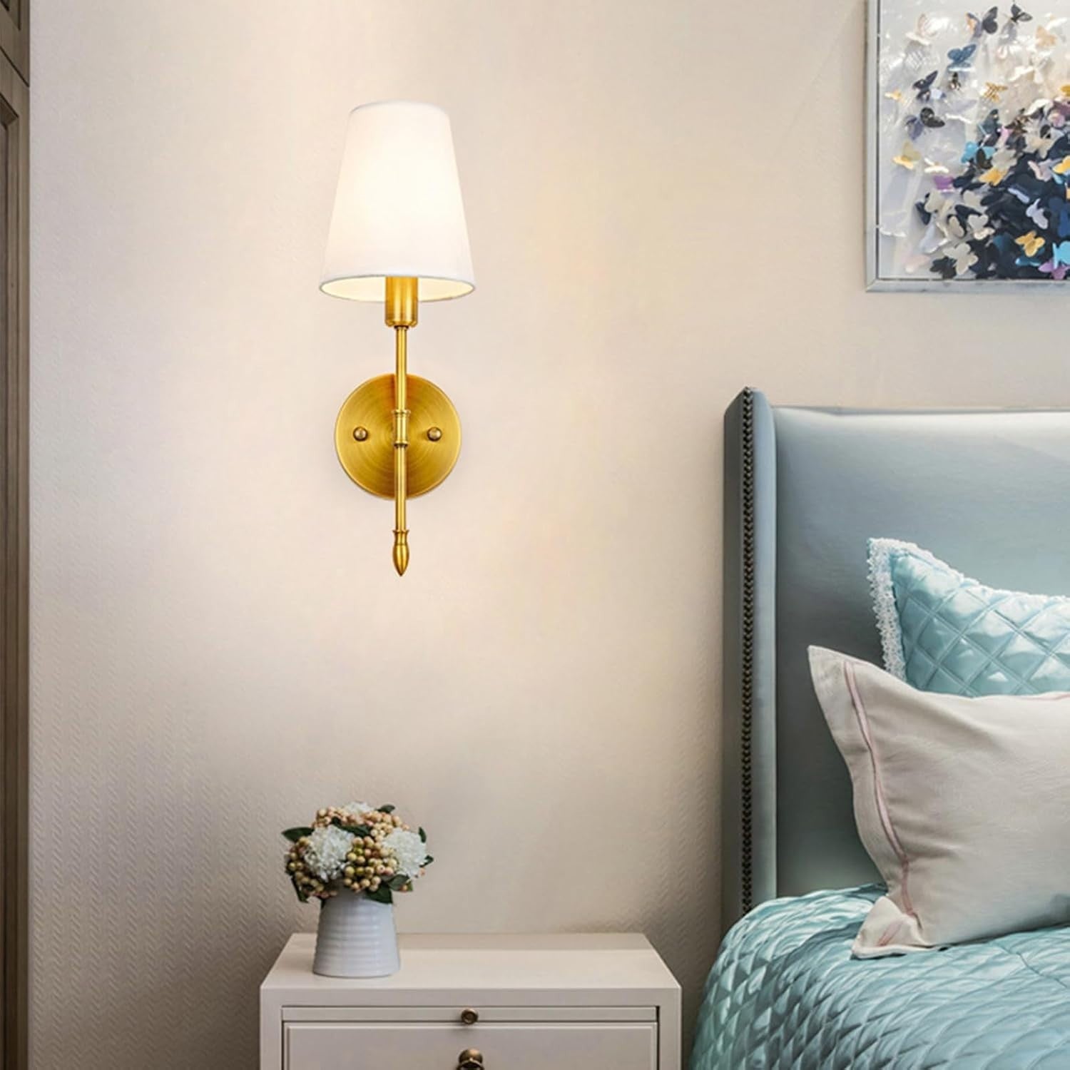 Gold Wall Sconce Lights Set of 2 Battery Operated LED No Wiring Remote Dimmer