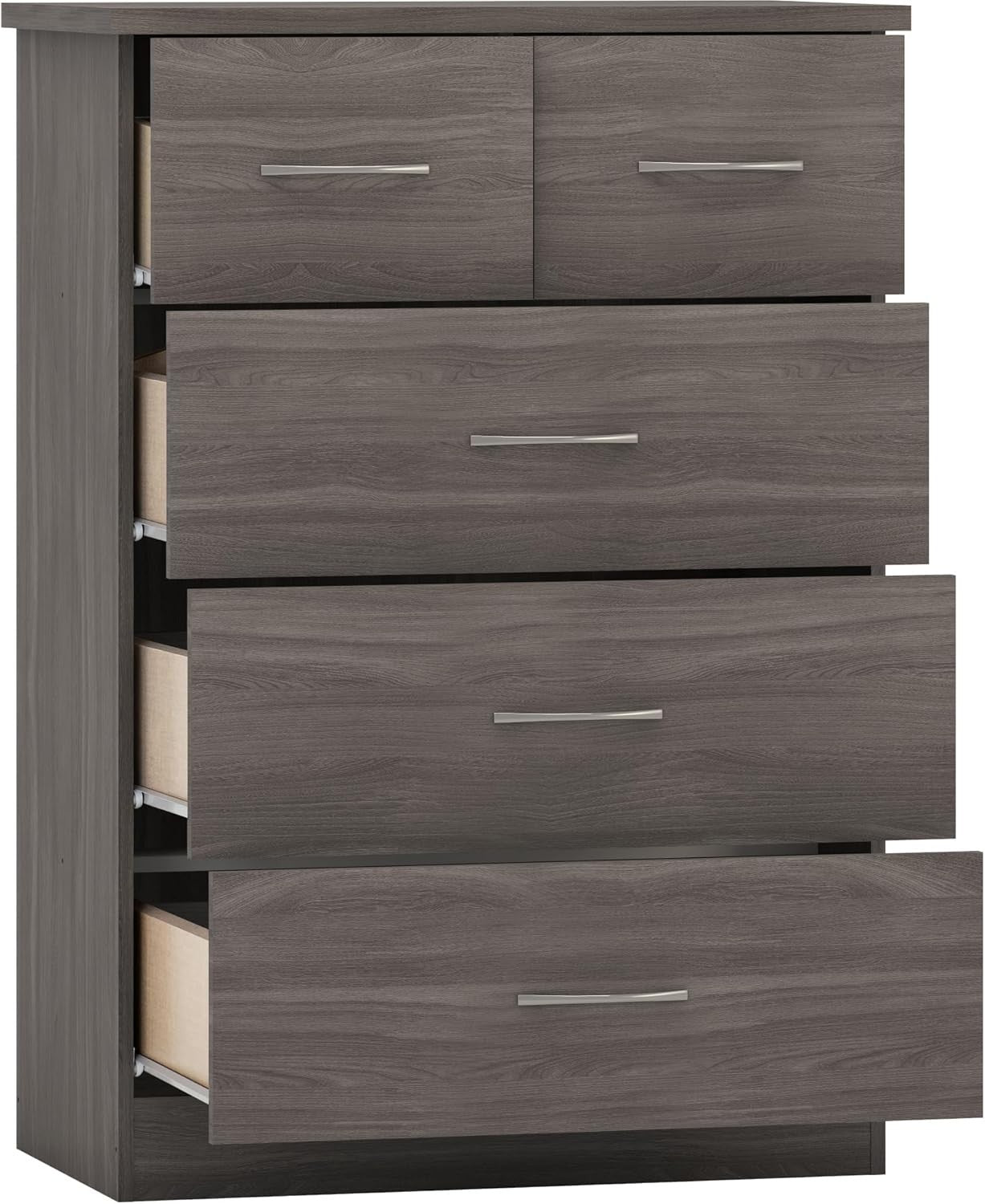 Tall Chest of 5 Drawers Black Wood Grain Storage Cabinet Bedroom Unit