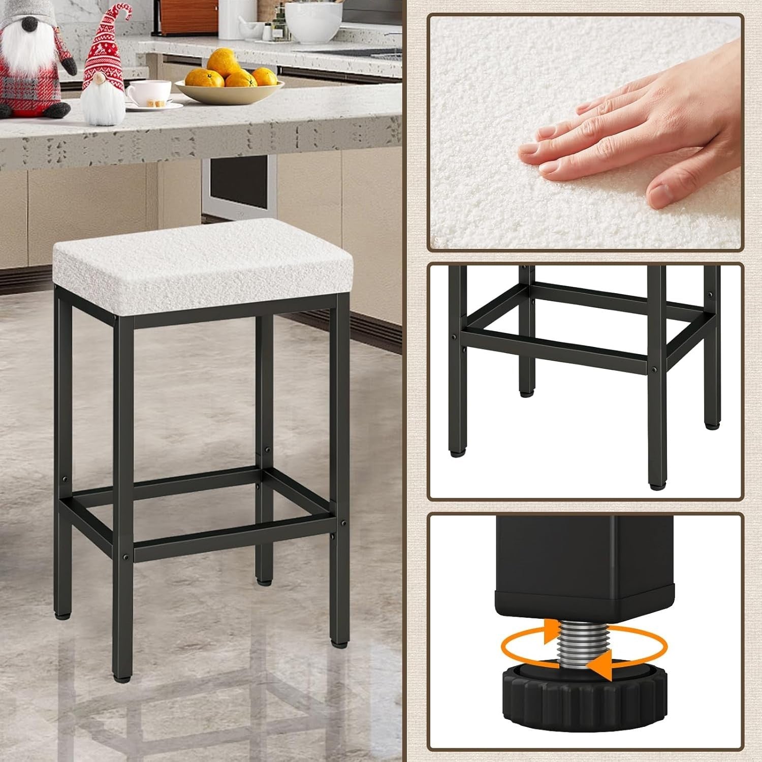4-Piece White Bar Stools Set with Metal Legs, 66cm Counter Height Chairs Set