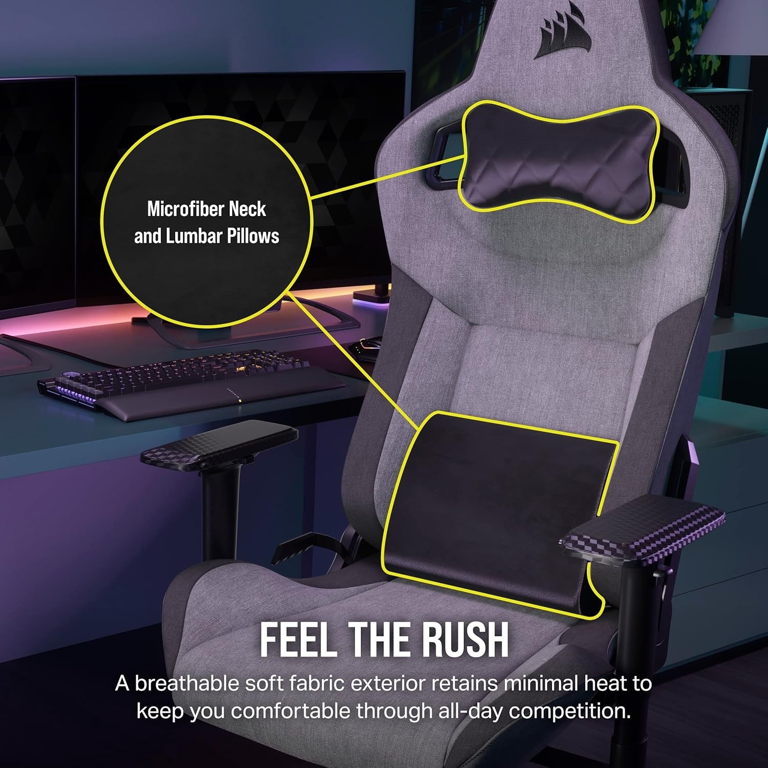 Ergonomic Fabric Gaming Chair Racing Style w/ Lumbar & Neck Cushion