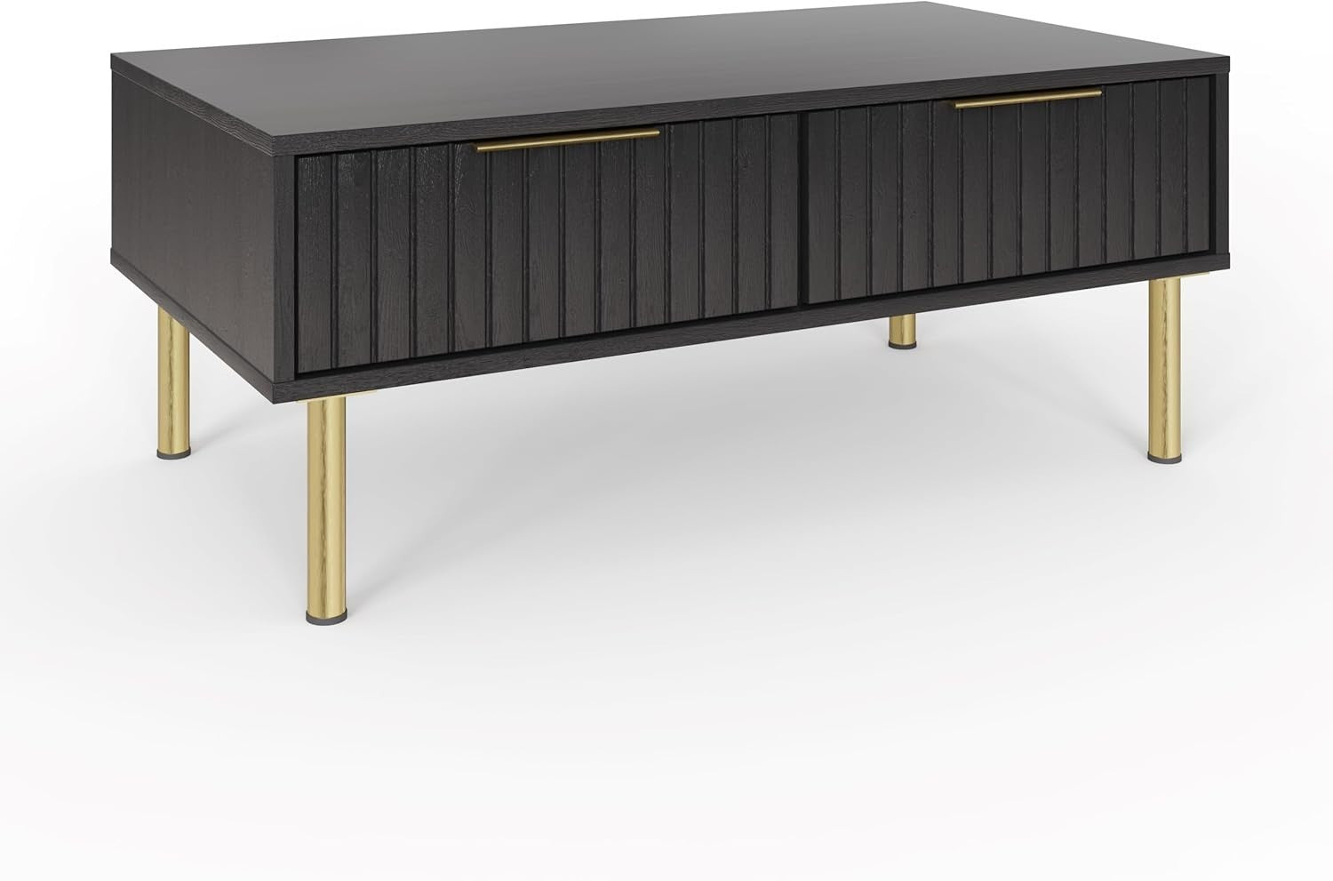Modern Black Coffee Table with Storage – Wood Display Shelf, 88CM Wide