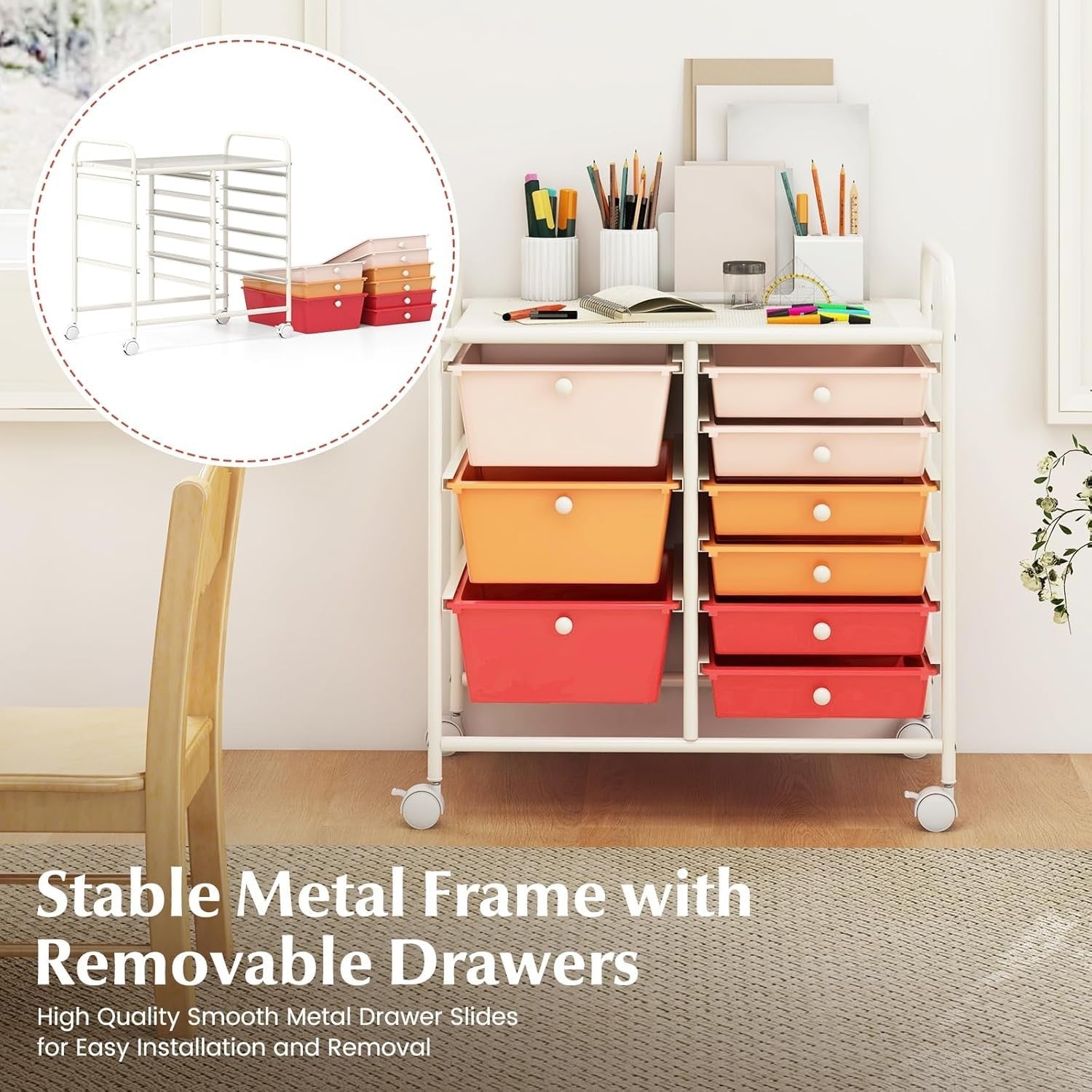 9 Drawer Rolling Storage Cart Macaron Utility Organizer Trolley