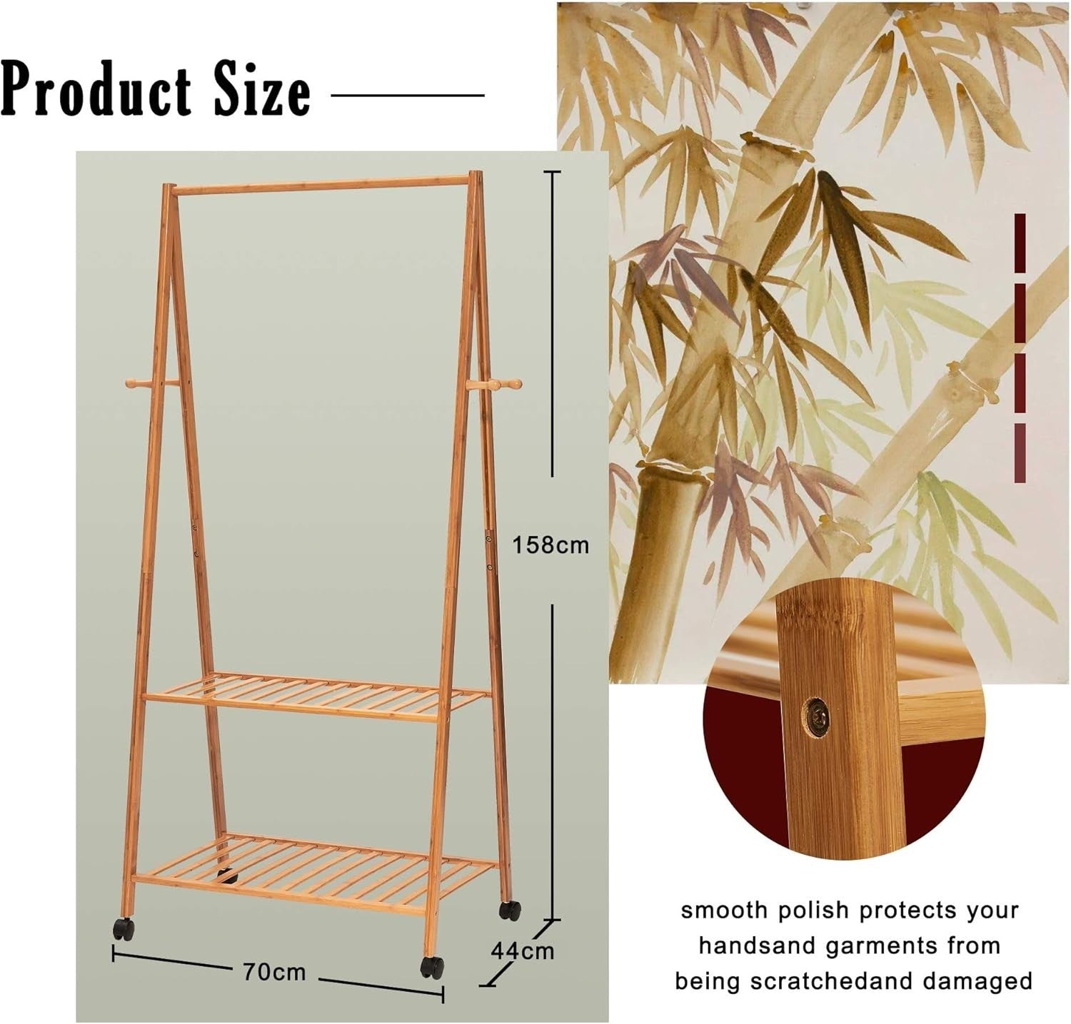 3-in-1 Wooden Coat Stand with Shoe Rack & Hooks – Bamboo Brown