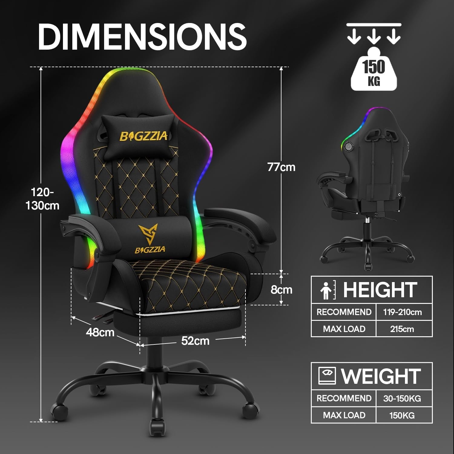 Gaming Chair with Bluetooth LED Lights Recliner Footrest
