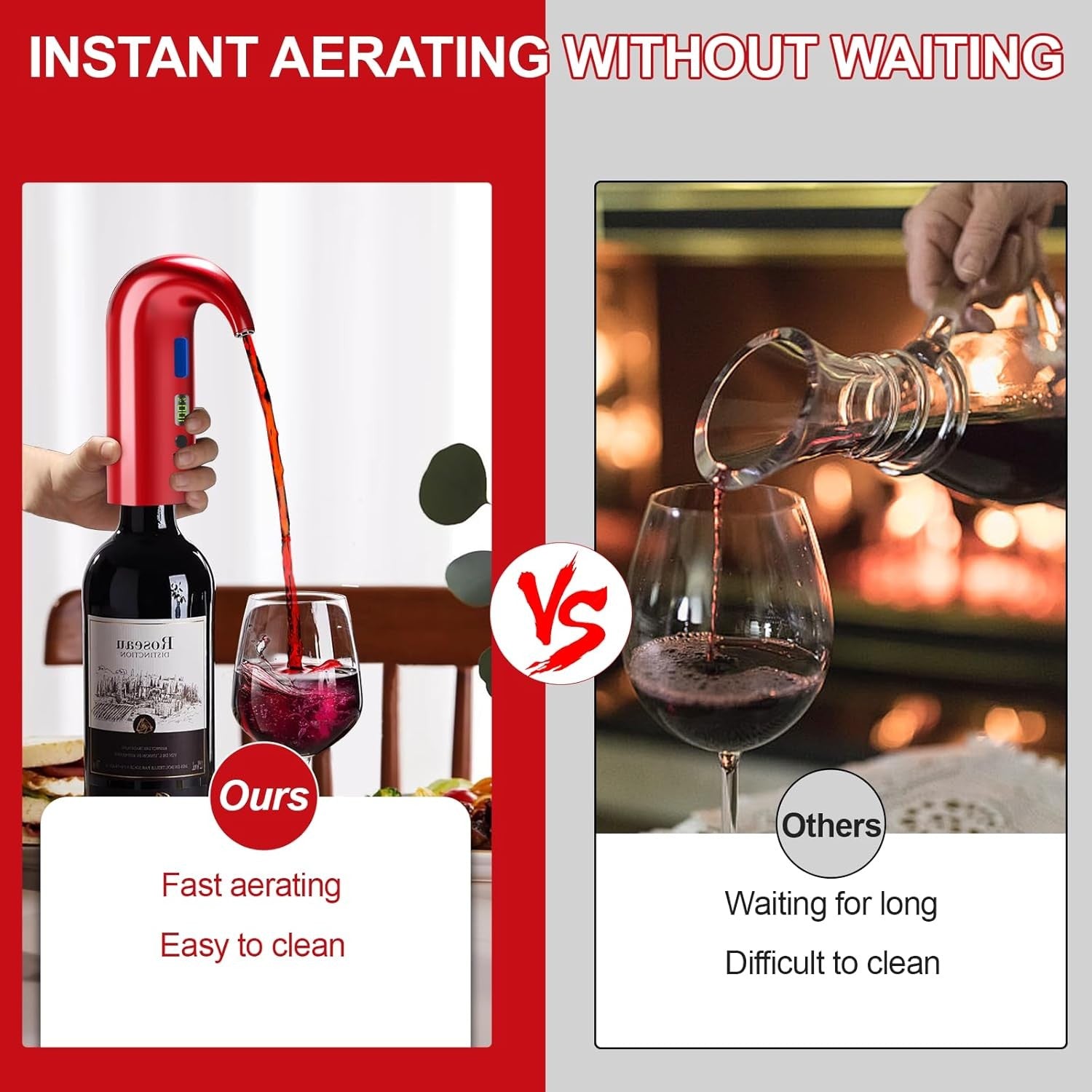 Electric Wine Aerator Dispenser Red Auto Pourer USB-C Rechargeable 750ml