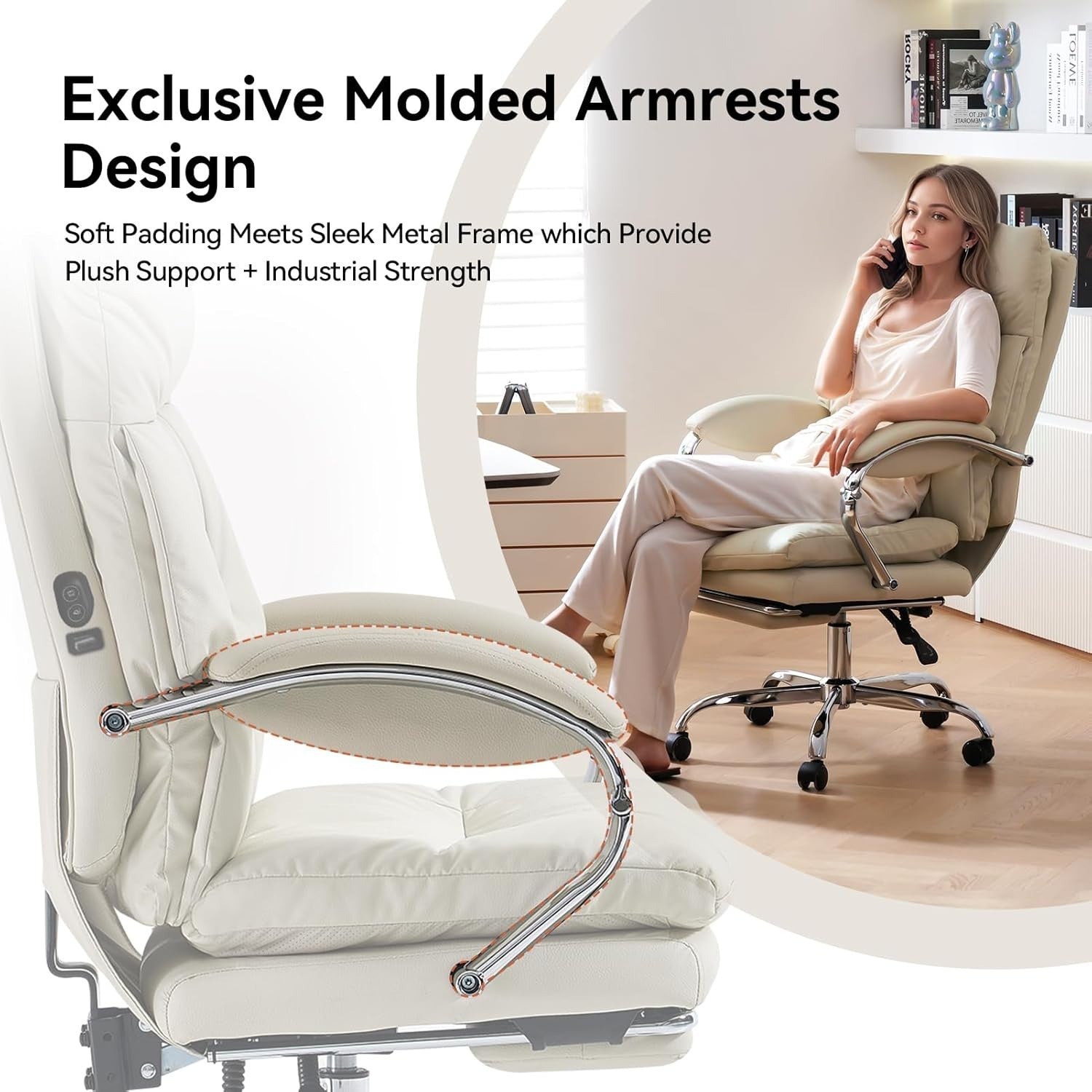 Heated Massage Office Chair Recliner Footrest Ergonomic High Back White