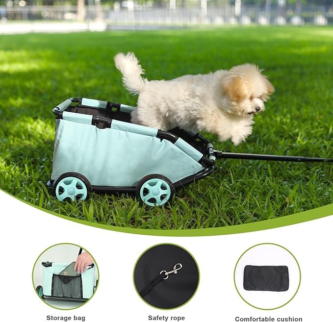 Mini Pet Wagon Pull Handle Foldable Dog Carrier Cart with Wheels Travel