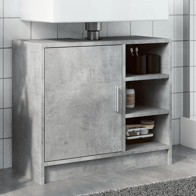 Concrete Grey Under Sink Cabinet 63cm Bathroom Storage Unit with Open Shelves