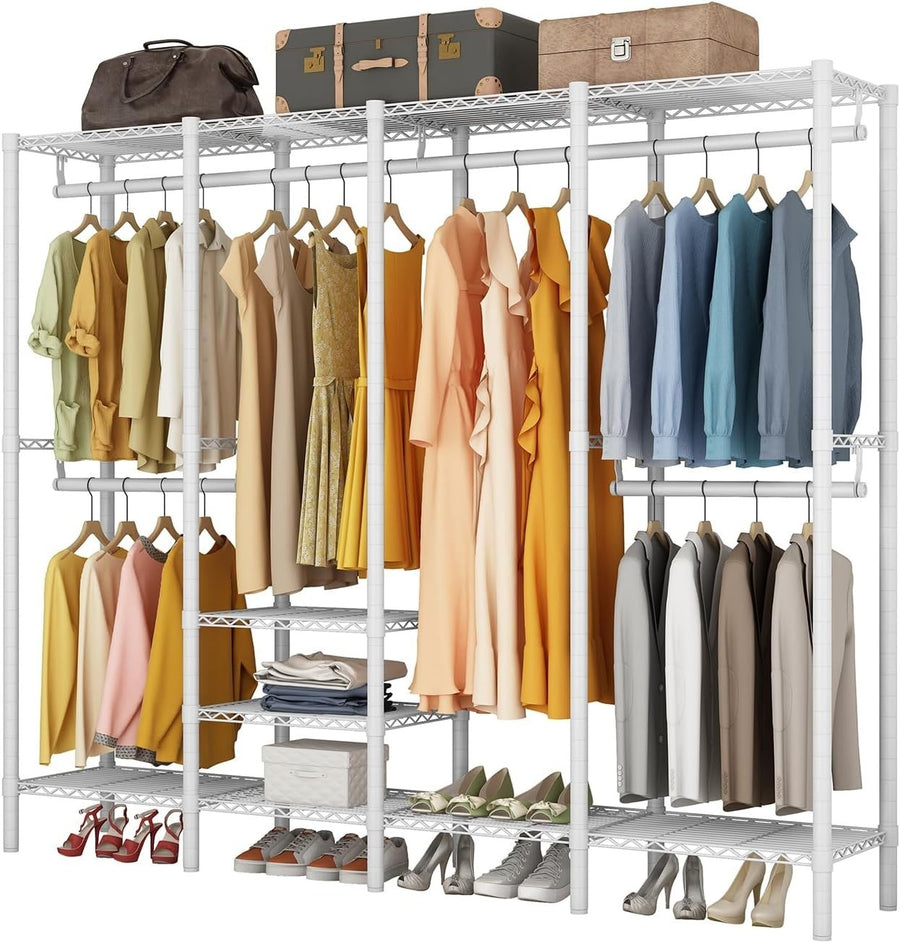 Heavy Duty Clothes Rail 4 Rod Adjustable Shelves Wardrobe White