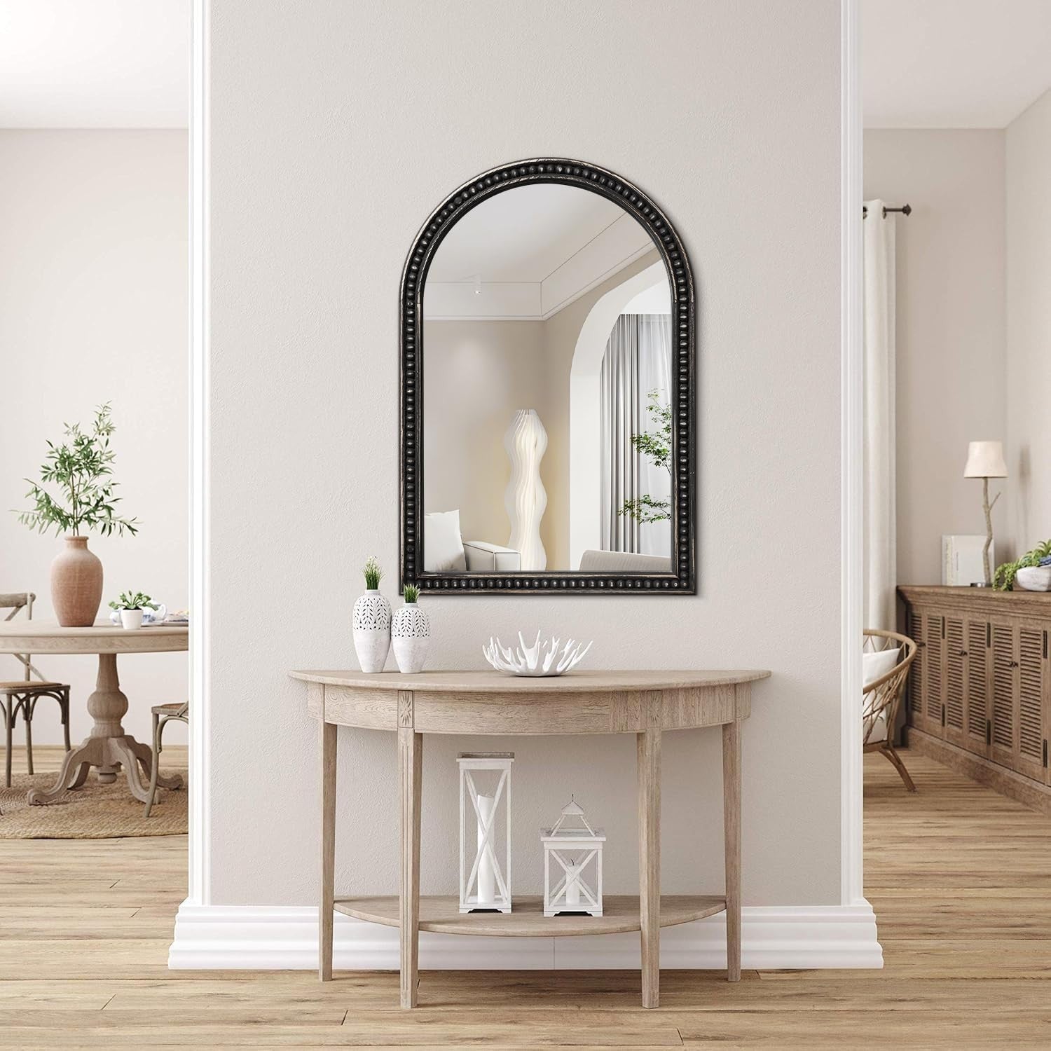 Luxury Arch Wall Mirror 90x60cm Black Wood Frame Bathroom Vanity Decor