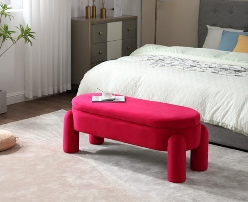 Red Velvet Upholstered Storage Bench Modern Bedroom Window Seat Seat