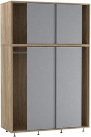 6-Door Grey Oak Sliding Wardrobe with Adjustable Feet & Hanging Rail