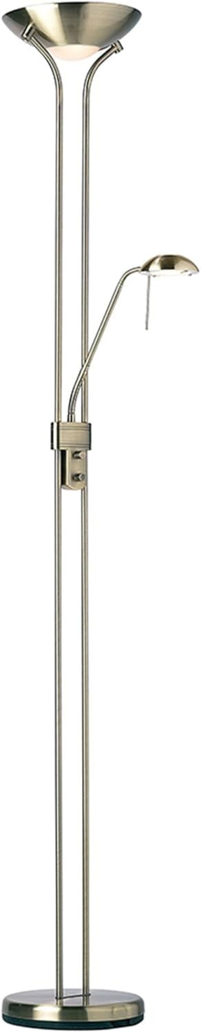 Tall Dimmable Floor Lamp with Reading Light Brass Finish 180cm Dual Head