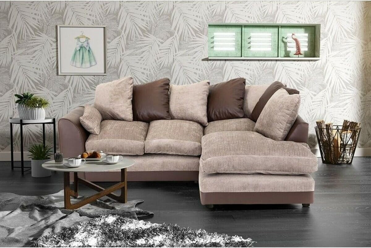 Brown Beige Fabric Corner Sofa | Left Hand Facing | 3+2 Seater | UK Made