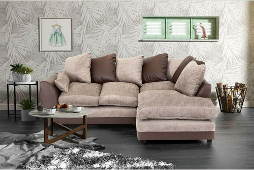 Brown Beige Fabric Corner Sofa | Left Hand Facing | 3+2 Seater | UK Made