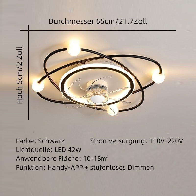 Modern 58CM Ceiling Fan with LED Light, Dimmable, Remote, 6-Speed, Timer