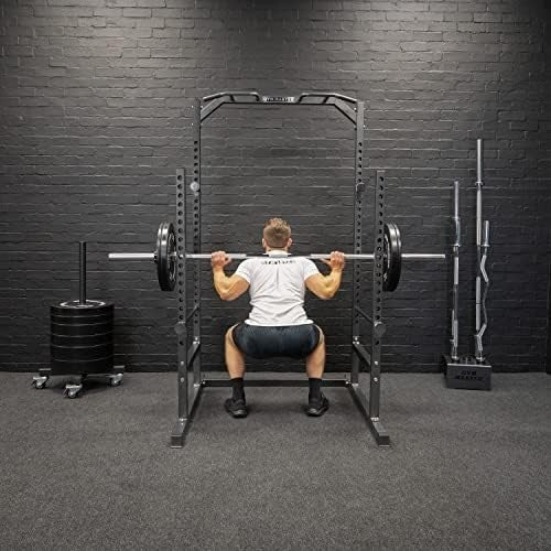 Heavy-Duty Half Power Cage Squat Rack Gunmetal with Dip Station & Safety Bars