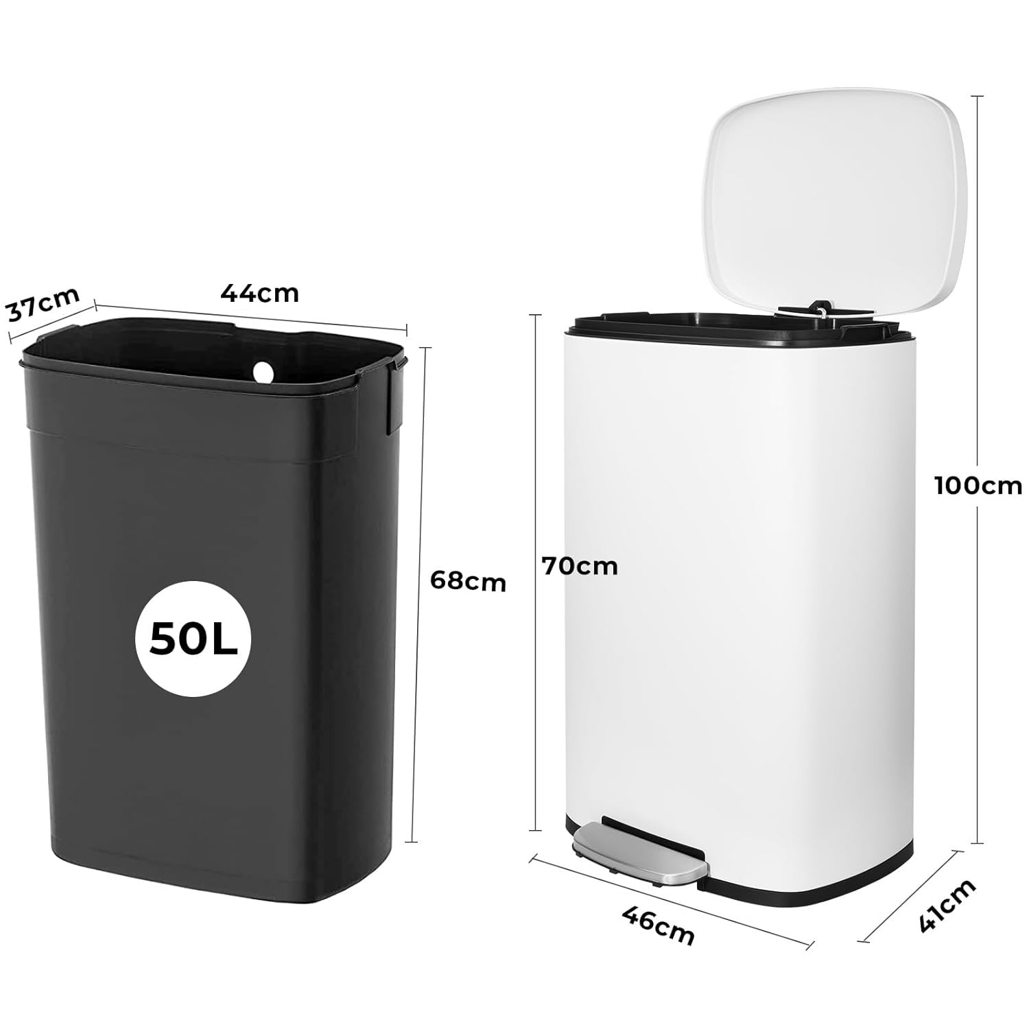 50L Stainless Steel Pedal Bin Soft Close Kitchen Waste Ivory