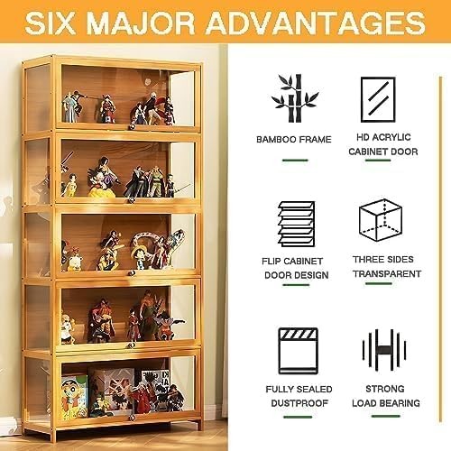 Luxury 5-Tier Acrylic Display Cabinet with Glass Door, LED-Ready Collectible She