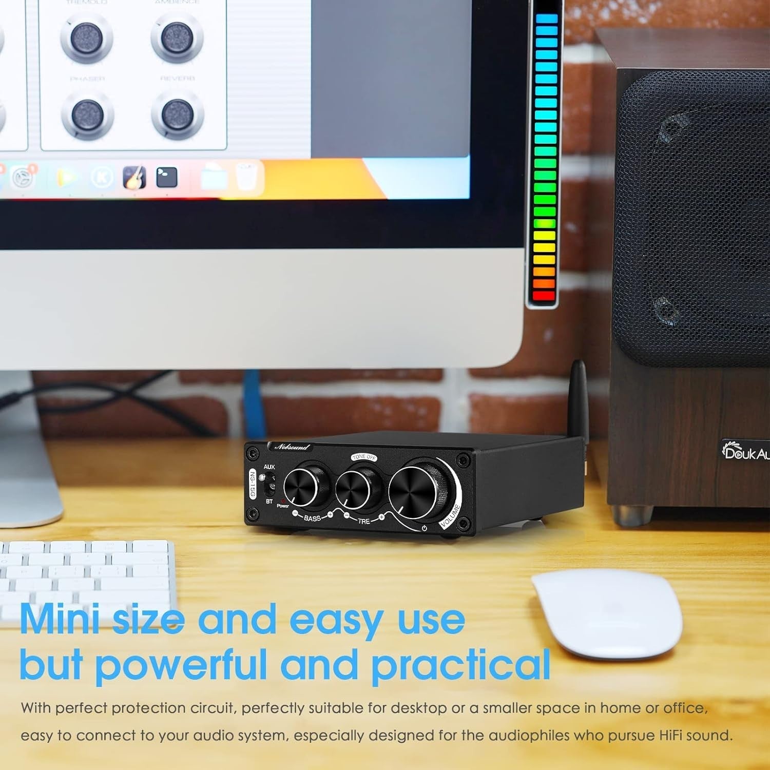 Mini HiFi Stereo Amplifier Bluetooth 5.0 200W Power Bass Treble Control